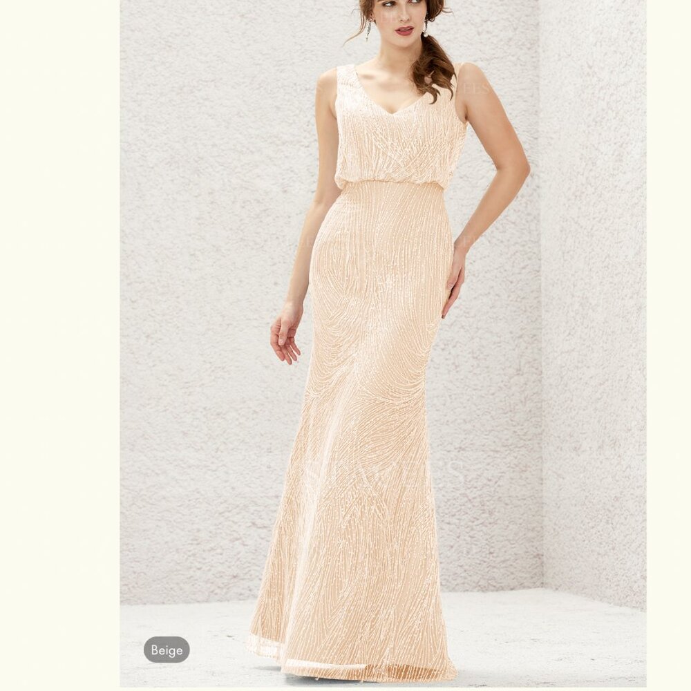 NWT: Sheath/Column Sleeveless Lace Long/Floor-Length Bridesmaid Dress w/ Sequins